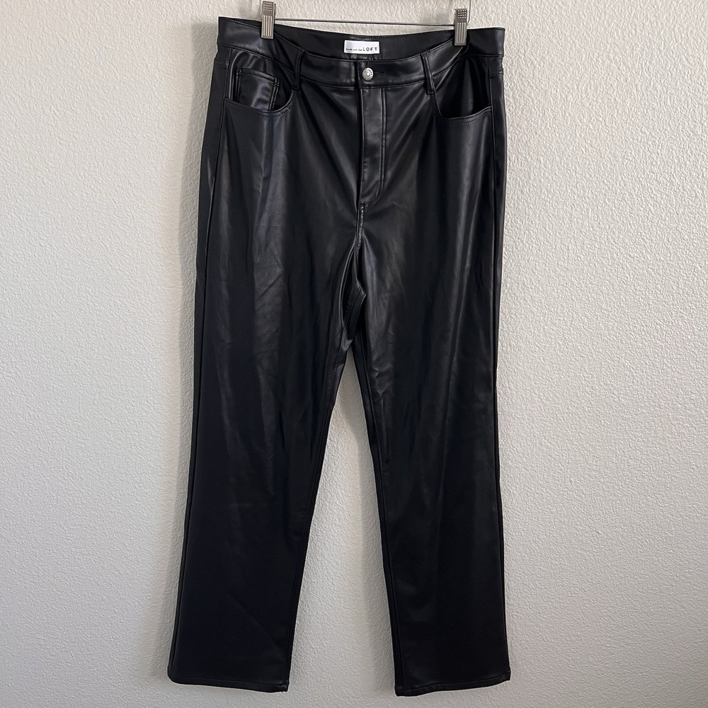 Faux Leather Straight Leg Black Pants